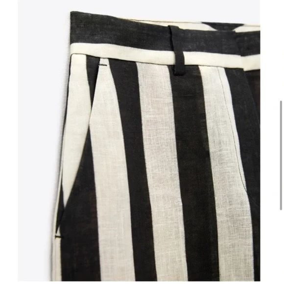 ZARA STRIPED STRAIGHT LEG LINEN PANTS - Picture 3 of 5